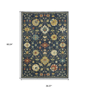 Homeroots 5' Blue Oriental Area Rug With Fringe – Stain Resistant, Stylish Design Perfect For Any Room Decor 3' X 5' Polypropylene 575219