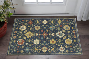 Homeroots 5' Blue Oriental Area Rug With Fringe – Stain Resistant, Stylish Design Perfect For Any Room Decor 3' X 5' Polypropylene 575219