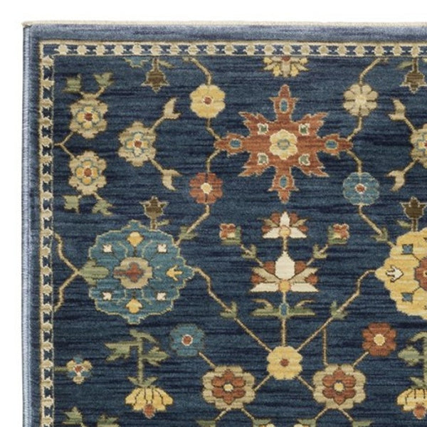 Homeroots 5' Blue Oriental Area Rug With Fringe – Stain Resistant, Stylish Design Perfect For Any Room Decor 8' Runner Polypropylene 575220