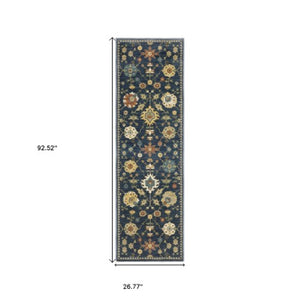 Homeroots 5' Blue Oriental Area Rug With Fringe – Stain Resistant, Stylish Design Perfect For Any Room Decor 8' Runner Polypropylene 575220