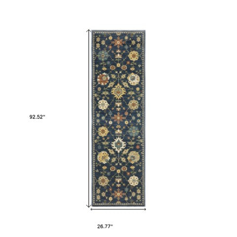 Homeroots 5' Blue Oriental Area Rug With Fringe – Stain Resistant, Stylish Design Perfect For Any Room Decor 8' Runner Polypropylene 575220