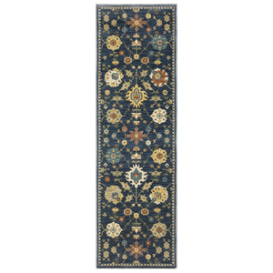 Homeroots 5' Blue Oriental Area Rug With Fringe – Stain Resistant, Stylish Design Perfect For Any Room Decor 8' Runner Polypropylene 575220