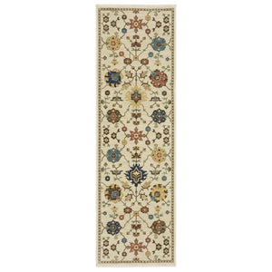 HomeRoots 5' Timeless Blue and Gold Oriental Area Rug with Fringe - Durable, Stain-Resistant Elegance for Any Room 8' Runner 575222