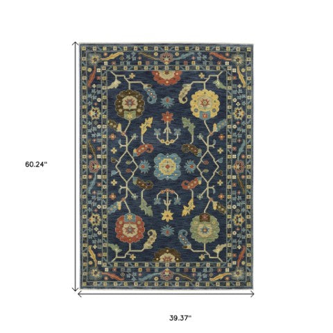 Homeroots 5' Blue Oriental Area Rug With Elegant Fringe – Stain Resistant, Perfect For Homes With Kids & Pets 3' X 5' Polypropylene 575223