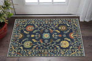 Homeroots 5' Blue Oriental Area Rug With Elegant Fringe – Stain Resistant, Perfect For Homes With Kids & Pets 3' X 5' Polypropylene 575223