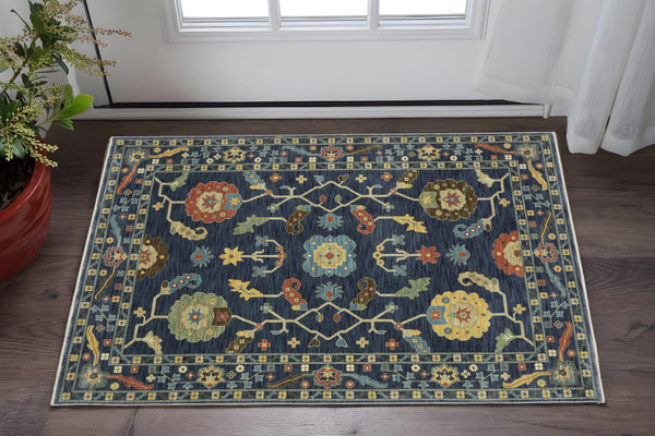 Homeroots 5' Blue Oriental Area Rug With Elegant Fringe – Stain Resistant, Perfect For Homes With Kids & Pets 3' X 5' Polypropylene 575223