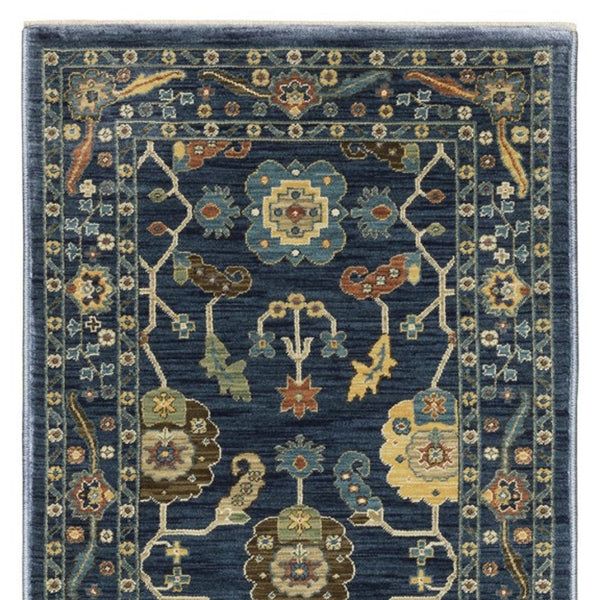 Homeroots 5' Blue Oriental Area Rug With Elegant Fringe – Stain Resistant, Perfect For Homes With Kids & Pets 8' Runner Polypropylene 575224