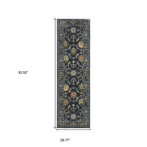 Homeroots 5' Blue Oriental Area Rug With Elegant Fringe – Stain Resistant, Perfect For Homes With Kids & Pets 8' Runner Polypropylene 575224
