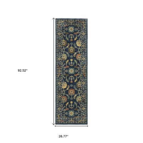 Homeroots 5' Blue Oriental Area Rug With Elegant Fringe – Stain Resistant, Perfect For Homes With Kids & Pets 8' Runner Polypropylene 575224