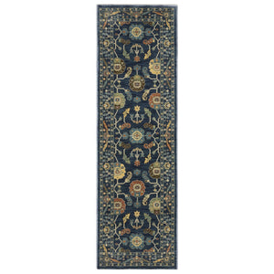 HomeRoots 5' Blue and Gold Oriental Area Rug with Fringe - Timeless Elegance and Durable Comfort for Any Space 8' Runner 575224