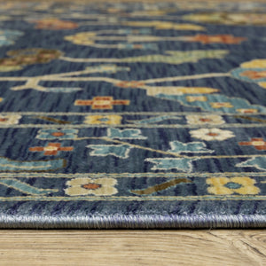 Homeroots 5' Blue Oriental Area Rug With Elegant Fringe – Stain Resistant, Perfect For Homes With Kids & Pets 8' Runner Polypropylene 575224