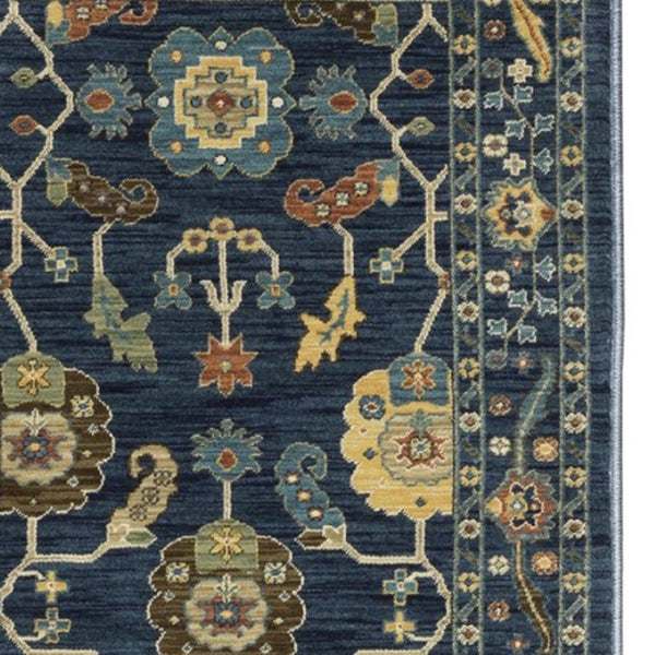 Homeroots 5' Blue Oriental Area Rug With Elegant Fringe – Stain Resistant, Perfect For Homes With Kids & Pets 8' Runner Polypropylene 575224
