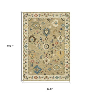 Homeroots 5' Elegant Beige And Light Blue Oriental Area Rug With Fringe - Stain Resistant For Any Decor 3' X 5' Polypropylene 575225