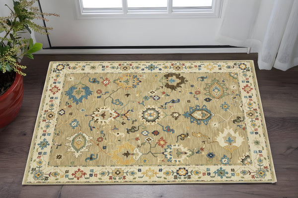 Homeroots 5' Elegant Beige And Light Blue Oriental Area Rug With Fringe - Stain Resistant For Any Decor 3' X 5' Polypropylene 575225