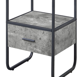 English Elm Concrete Grey Modern 2-Shelf Side Pier with Drawer and Metal Frame, 66.5" Tall Accent Storage Tower B062P186549