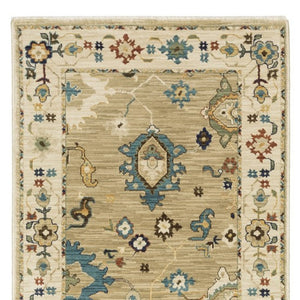 Homeroots 5' Elegant Beige And Light Blue Oriental Area Rug With Fringe - Stain Resistant For Any Decor 8' Runner Polypropylene 575226