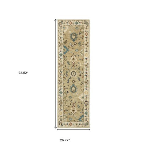 Homeroots 5' Elegant Beige And Light Blue Oriental Area Rug With Fringe - Stain Resistant For Any Decor 8' Runner Polypropylene 575226