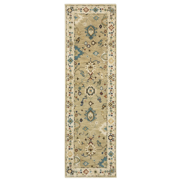 HomeRoots 5' Elegant Beige and Light Blue Oriental Area Rug with Fringed Edges for Timeless Home Decor 8' Runner 575226