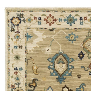 Homeroots 5' Elegant Beige And Light Blue Oriental Area Rug With Fringe - Stain Resistant For Any Decor 8' Runner Polypropylene 575226