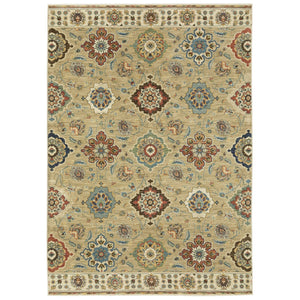 Homeroots 5' Elegant Tan Ivory Floral Area Rug With Fringe – Stain Resistant, Soft Texture For Any Decor 3' X 5' Polypropylene 575227