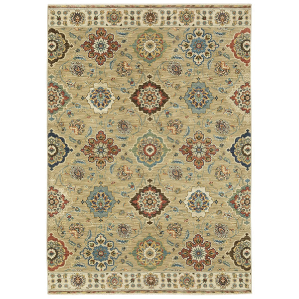 Homeroots 5' Elegant Tan Ivory Floral Area Rug With Fringe – Stain Resistant, Soft Texture For Any Decor 3' X 5' Polypropylene 575227