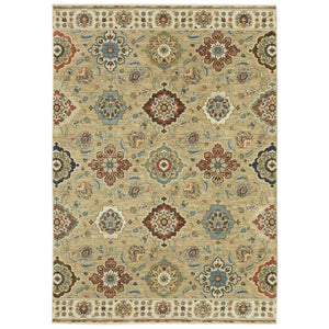 HomeRoots 5' Elegant Tan Ivory Brown Floral Area Rug - Durable, Stain-Resistant, Timeless Design with Fringe 3' X 5' 575227