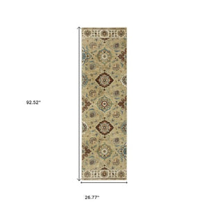 Homeroots 5' Elegant Tan Ivory Floral Area Rug With Fringe – Stain Resistant, Soft Texture For Any Decor 8' Runner Polypropylene 575228