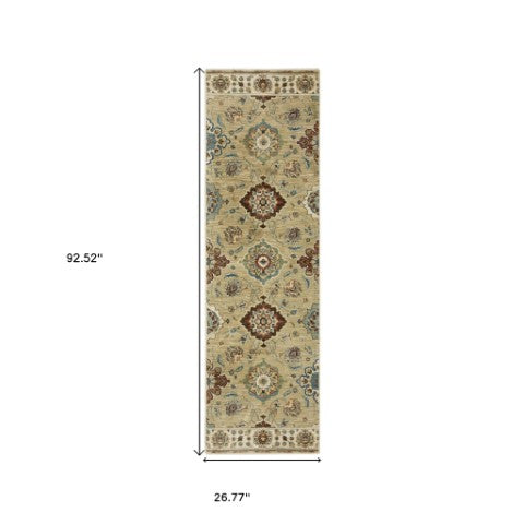 Homeroots 5' Elegant Tan Ivory Floral Area Rug With Fringe – Stain Resistant, Soft Texture For Any Decor 8' Runner Polypropylene 575228