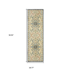 Homeroots 5' Ivory Oriental Area Rug With Fringe - Stylish, Stain-resistant Design For Cozy Home Decor 8' Runner Polypropylene 575230