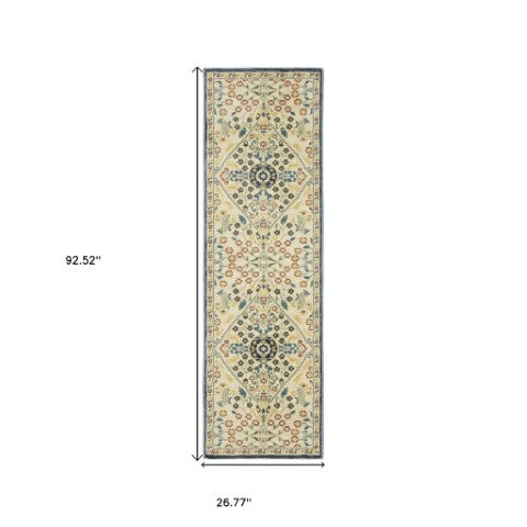 Homeroots 5' Ivory Oriental Area Rug With Fringe - Stylish, Stain-resistant Design For Cozy Home Decor 8' Runner Polypropylene 575230