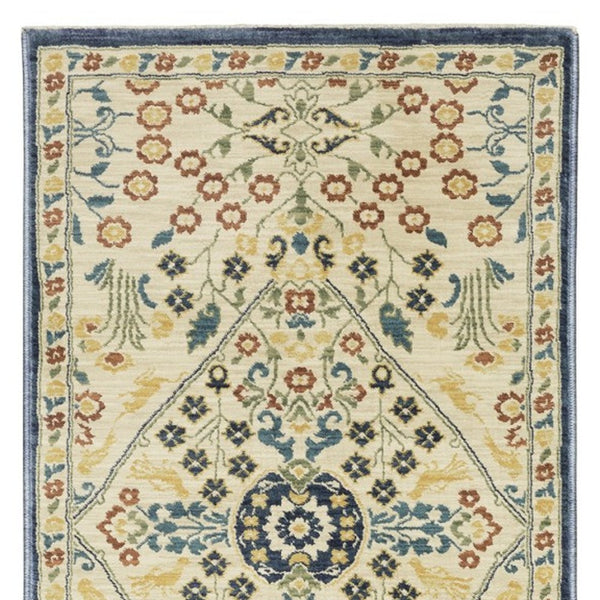Homeroots 5' Ivory Oriental Area Rug With Fringe - Stylish, Stain-resistant Design For Cozy Home Decor 8' Runner Polypropylene 575230