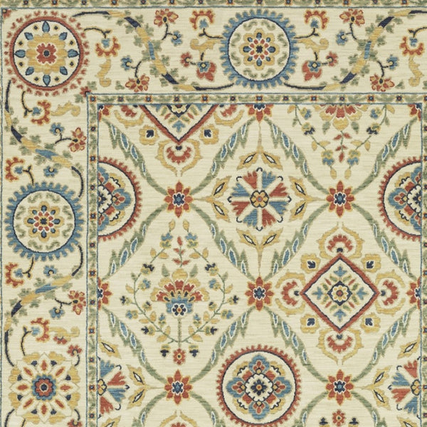 Homeroots 5' Inviting Ivory And Blue Orange Oriental Area Rug With Fringe - Stylish, Durable, And Versatile Decor 3' X 5' Polypropylene 575231