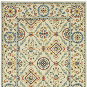 Homeroots 5' Inviting Ivory And Blue Orange Oriental Area Rug With Fringe - Stylish, Durable, And Versatile Decor 3' X 5' Polypropylene 575231