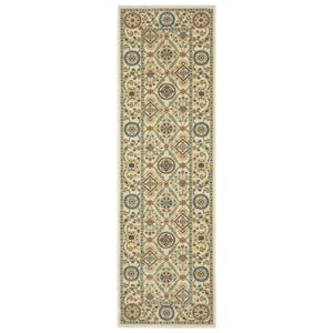 Homeroots 5' Inviting Ivory And Blue Orange Oriental Area Rug With Fringe - Stylish, Durable, And Versatile Decor 8' Runner Polypropylene 575232