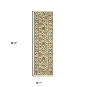 Homeroots 5' Inviting Ivory And Blue Orange Oriental Area Rug With Fringe - Stylish, Durable, And Versatile Decor 8' Runner Polypropylene 575232