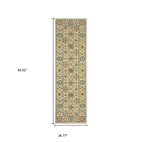 Homeroots 5' Inviting Ivory And Blue Orange Oriental Area Rug With Fringe - Stylish, Durable, And Versatile Decor 8' Runner Polypropylene 575232