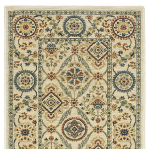 Homeroots 5' Inviting Ivory And Blue Orange Oriental Area Rug With Fringe - Stylish, Durable, And Versatile Decor 8' Runner Polypropylene 575232