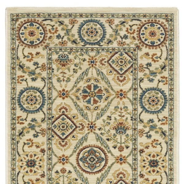 Homeroots 5' Inviting Ivory And Blue Orange Oriental Area Rug With Fringe - Stylish, Durable, And Versatile Decor 8' Runner Polypropylene 575232