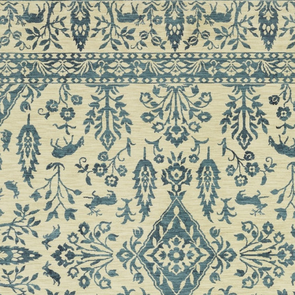 HomeRoots 5' Elegant Ivory and Blue Oriental Area Rug with Fringe - Stain Resistant, Ideal for Any Room 3' X 5' 575233