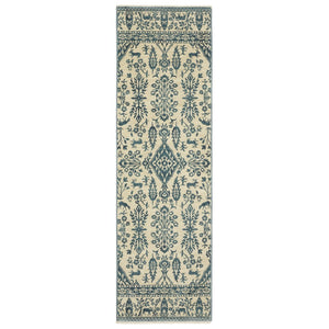 HomeRoots 5' Elegant Ivory and Blue Oriental Area Rug with Fringe - Stain Resistant, Ideal for Any Room 8' Runner 575234