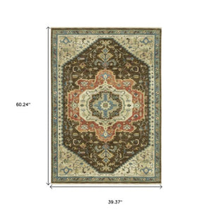 Homeroots 5' Brown Oriental Area Rug With Fringe - Stain Resistant, Warm Design Perfect For Homes With Kids & Pets 3' X 5' Polypropylene 575237