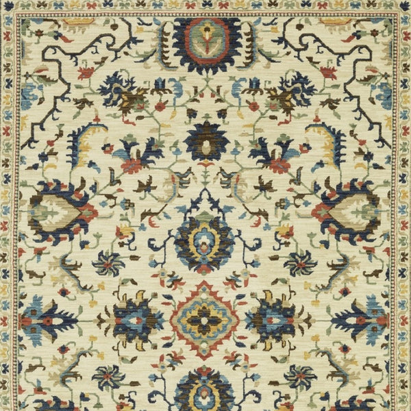 HomeRoots 5' Timeless Ivory Oriental Area Rug with Blue and Orange Accents – Durable, Stain-Resistant Design 3' X 5' 575239