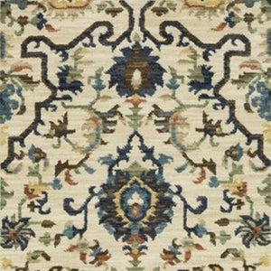 HomeRoots 5' Timeless Ivory Oriental Area Rug with Blue and Orange Accents – Durable, Stain-Resistant Design 8' Runner 575240