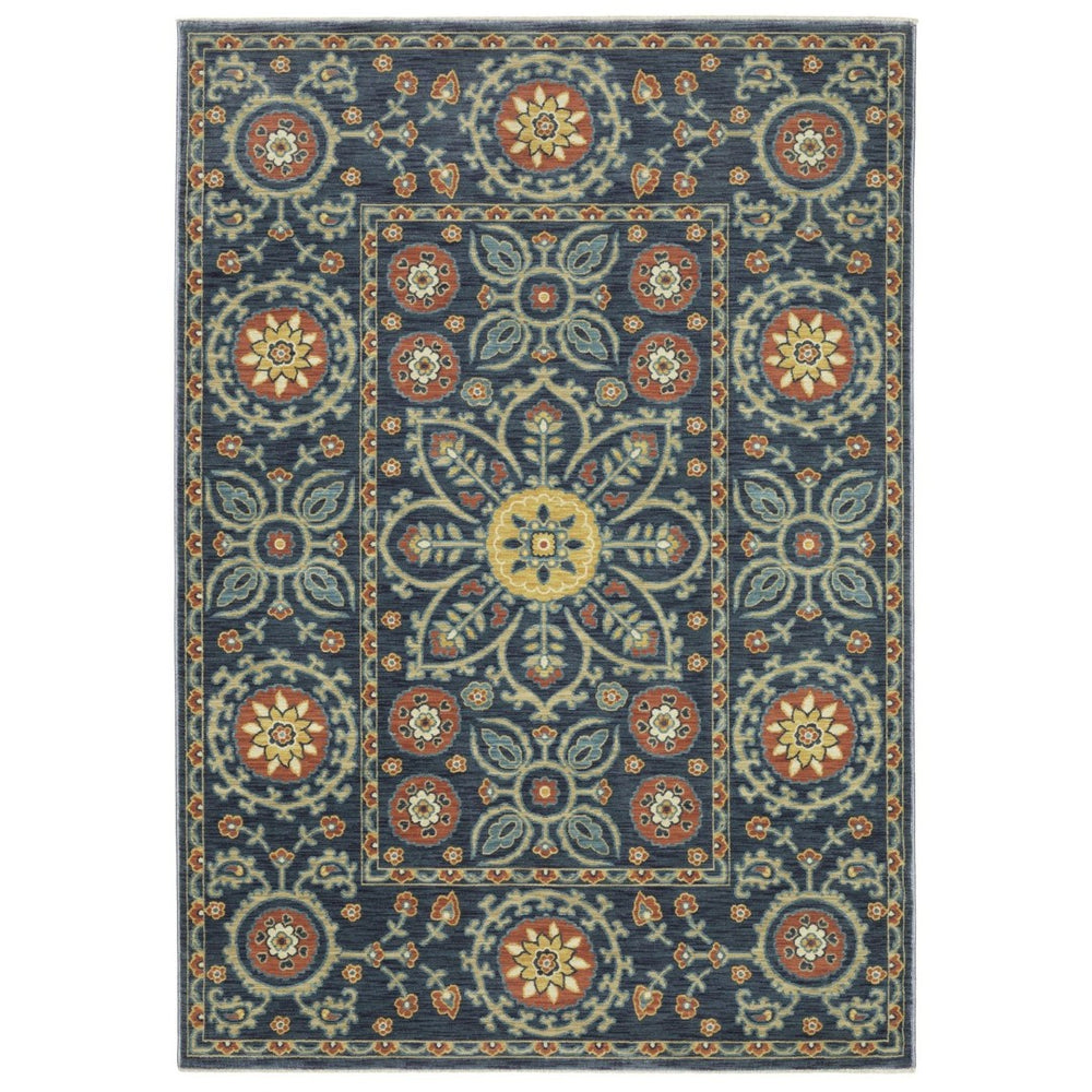 HomeRoots 5' Blue and Rust Medallion Area Rug - Classic Design with Fringed Edges, Stain & Fade Resistant Quality 3' X 5' 575241