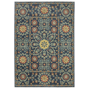HomeRoots 5' Blue and Rust Medallion Area Rug - Classic Design with Fringed Edges, Stain & Fade Resistant Quality 3' X 5' 575241