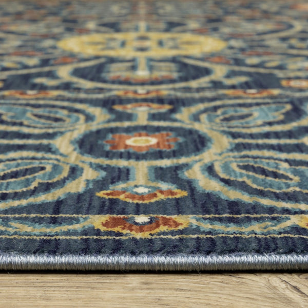 HomeRoots 5' Blue and Rust Medallion Area Rug - Classic Design with Fringed Edges, Stain & Fade Resistant Quality 3' X 5' 575241