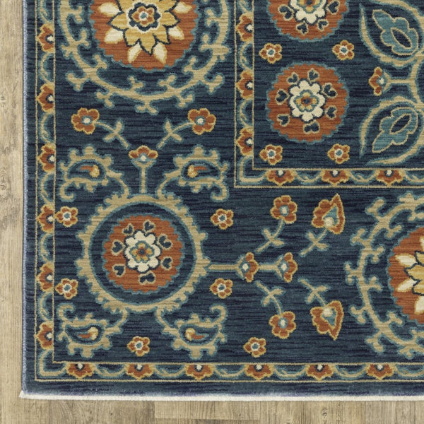 HomeRoots 5' Blue and Rust Medallion Area Rug - Classic Design with Fringed Edges, Stain & Fade Resistant Quality 3' X 5' 575241