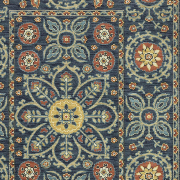 HomeRoots 5' Blue and Rust Medallion Area Rug - Classic Design with Fringed Edges, Stain & Fade Resistant Quality 3' X 5' 575241