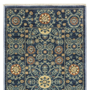 HomeRoots 5' Blue and Rust Medallion Area Rug - Classic Design with Fringed Edges, Stain & Fade Resistant Quality 8' Runner 575242
