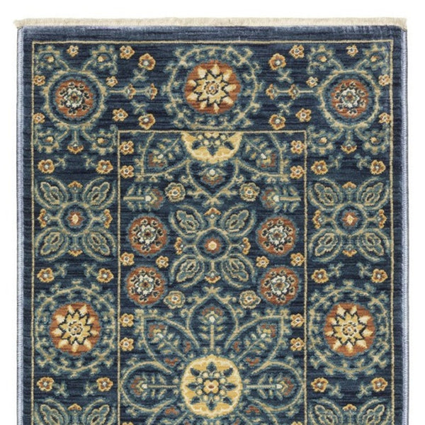 HomeRoots 5' Blue and Rust Medallion Area Rug - Classic Design with Fringed Edges, Stain & Fade Resistant Quality 8' Runner 575242